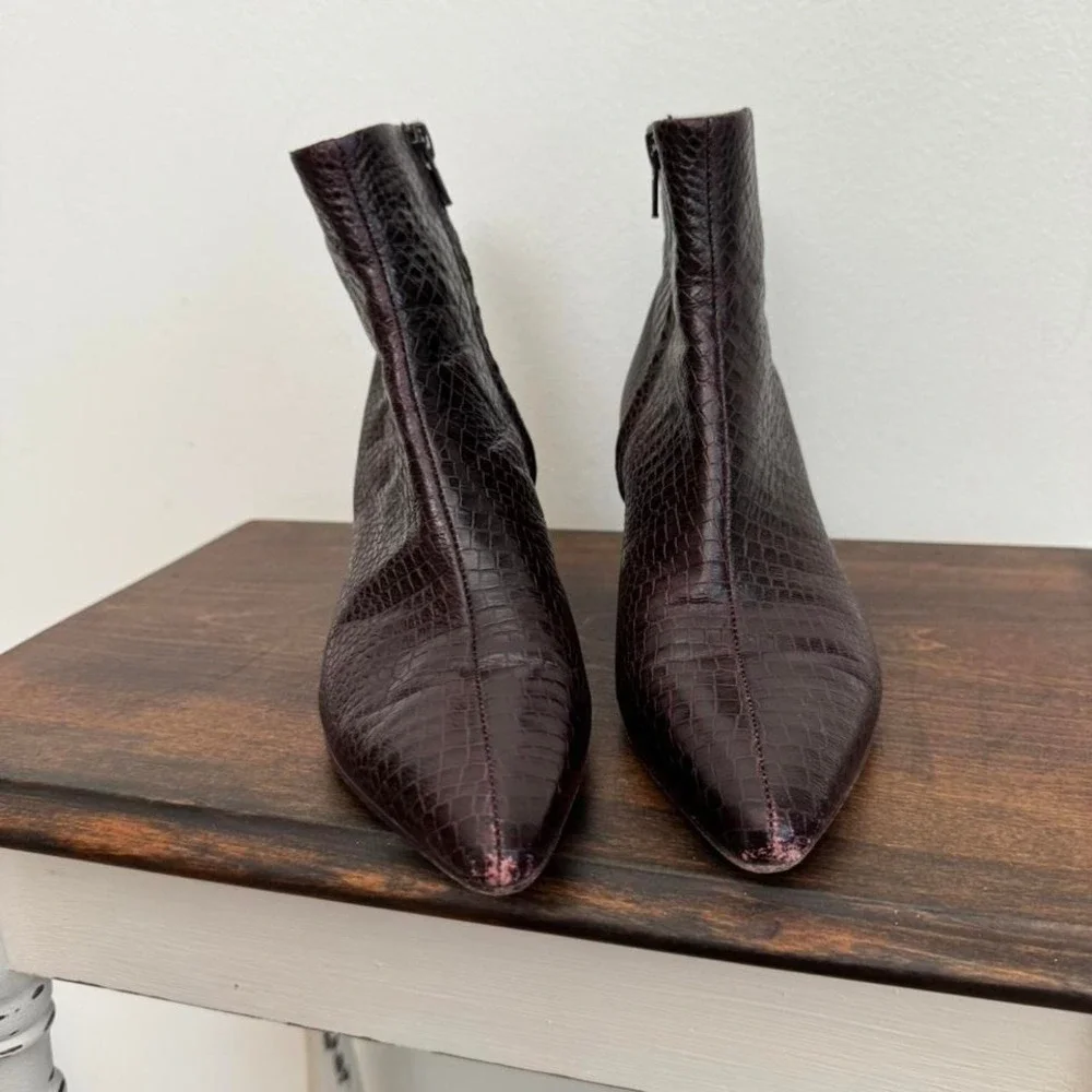 Vince Burgundy Python Ankle Boot size 5 snake reptile red - Picture 2 of 7